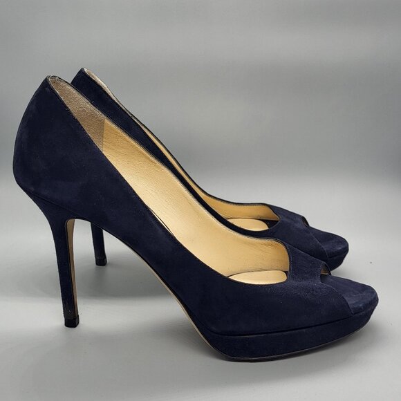 Jimmy Choo Suede Peep Toe Pumps - Picture 1 of 16